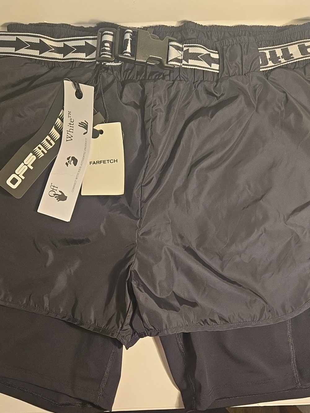 Off-white Active black Polymide running shorts arrow Belt Nylon Lining Size L